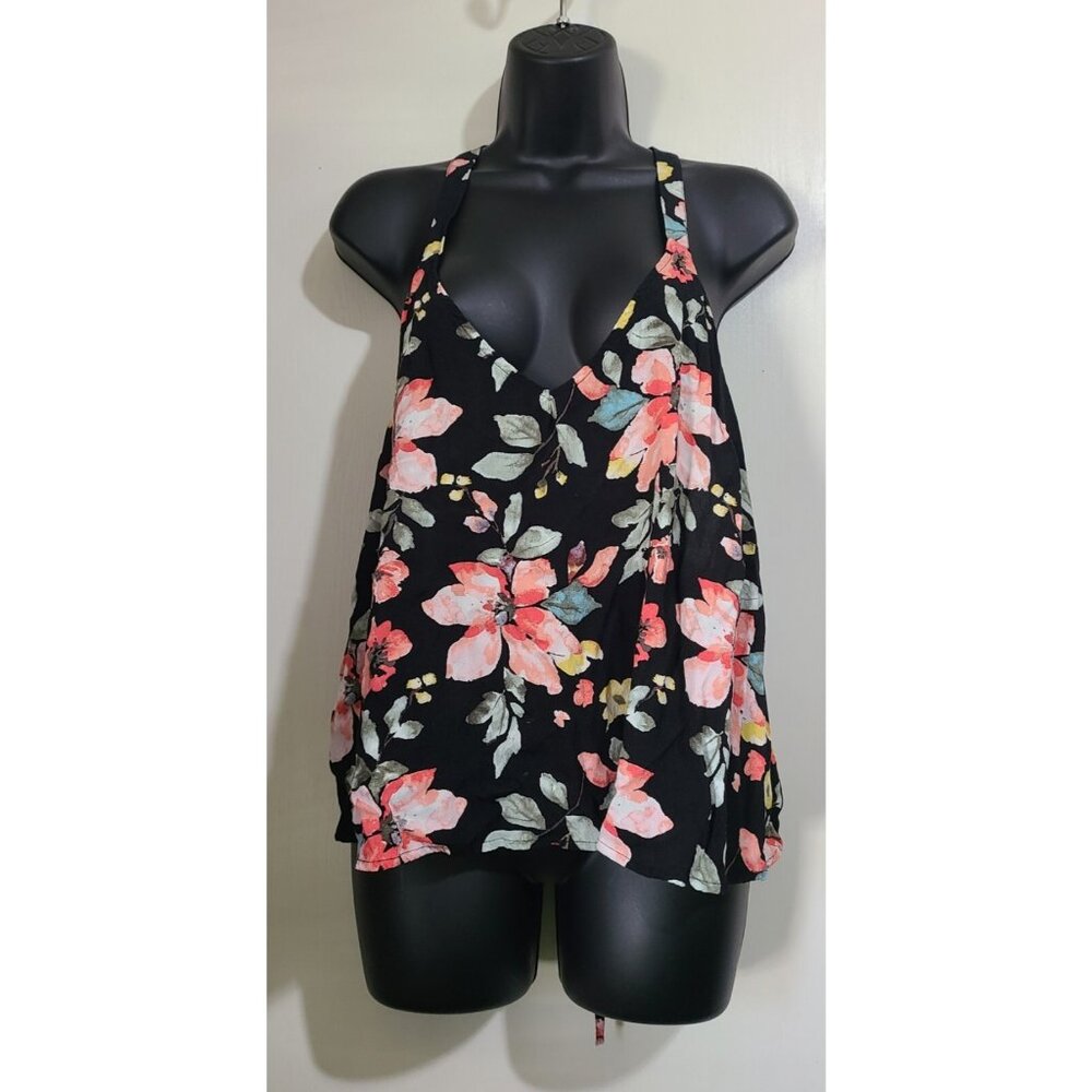Forever 21 Plus Sizes Floral Print T Strap Tank Top Black Pink Size 2X